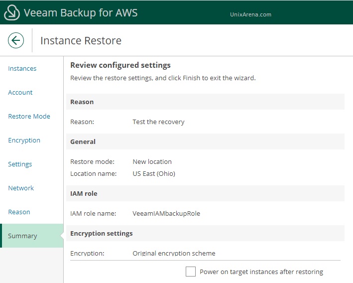 Review the summary - veeam backup for AWS