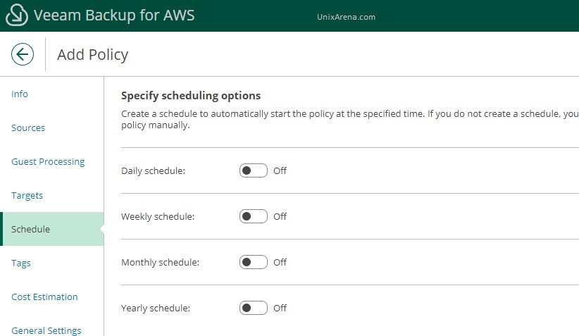 Specify scheduling options
