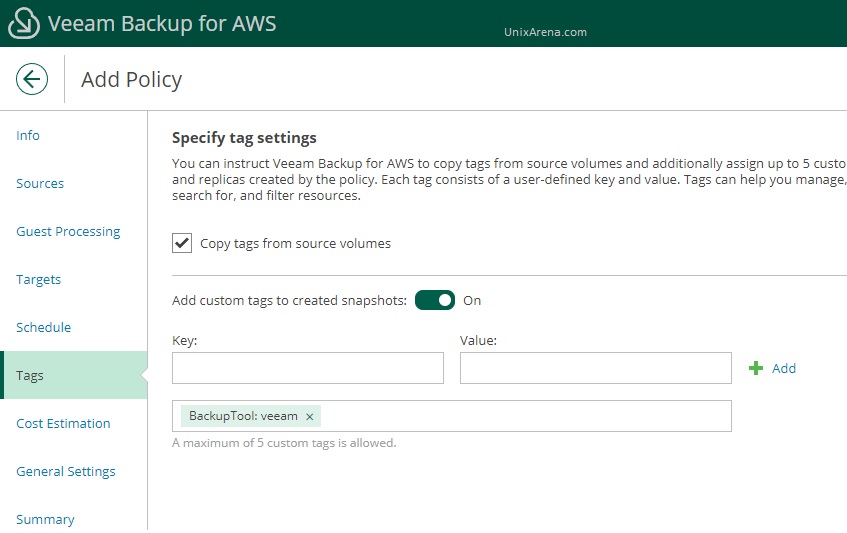 Specify tag settings - Add custom tags