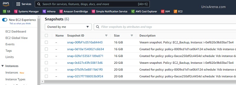 Veeam snapshots - AWS console