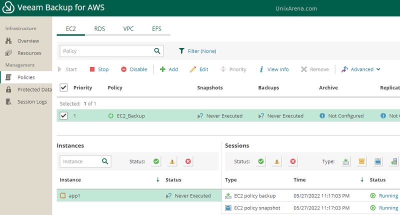 veeam - policy executed - EC2 Backup