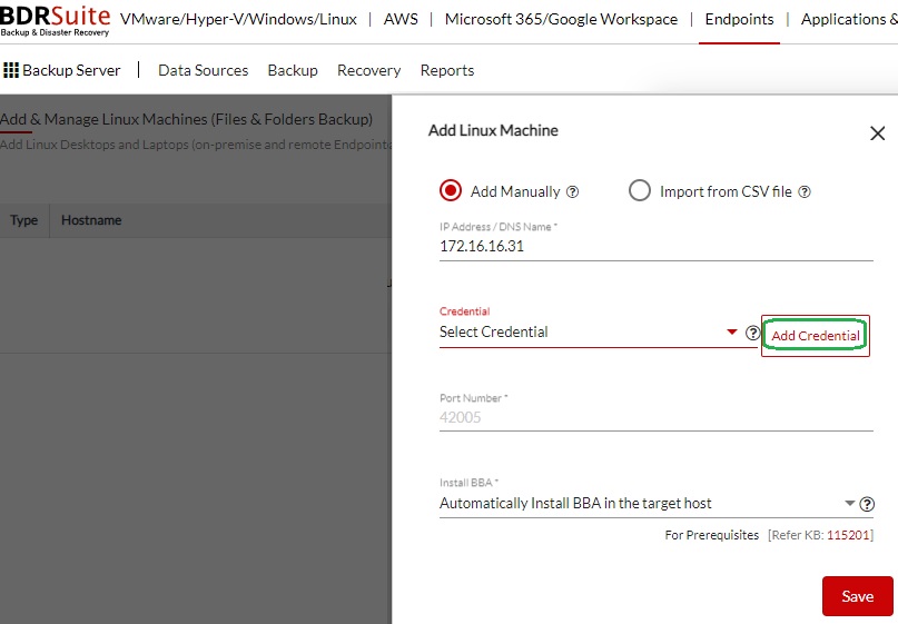 Add IP Address and Add Credentials