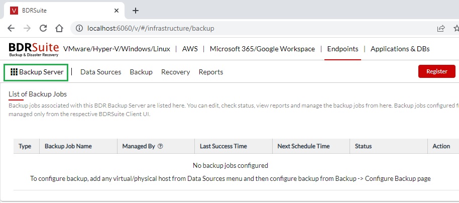 BDRSuite - Backup Server config
