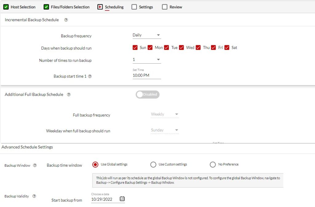 BDRSuite - Schedule Backup and Advanced Schedule settings