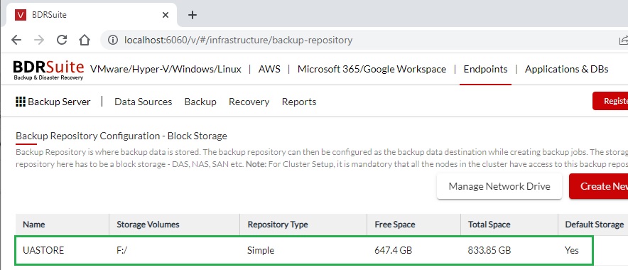 Backup Repository Configuration - Block storage
