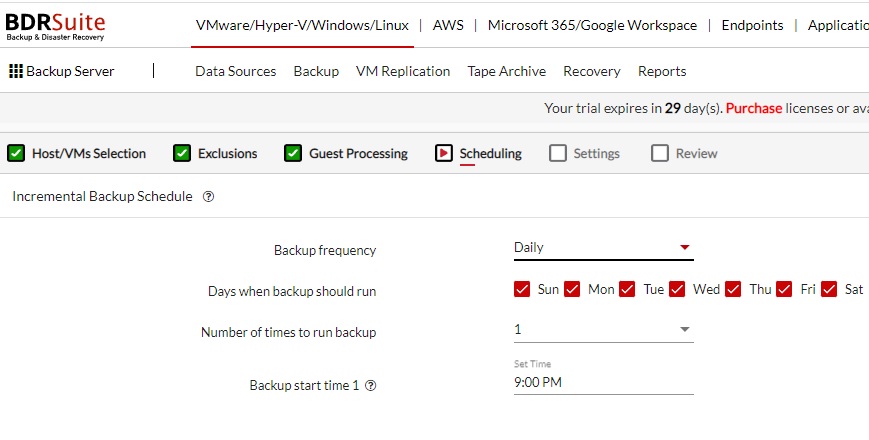 Backup Scheduling - BDRSuite