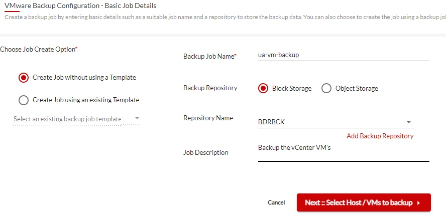 Configure BDRSuite backup job