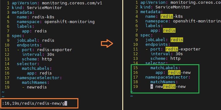 Search and replace on range of lines - vi editor