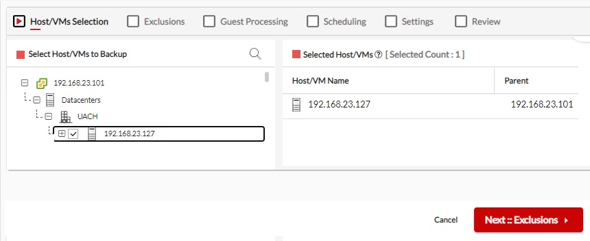 Select the VM to be backup - BDRSuite