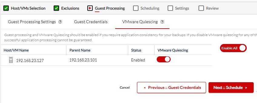 Vmware Quiescing - BDRSuite