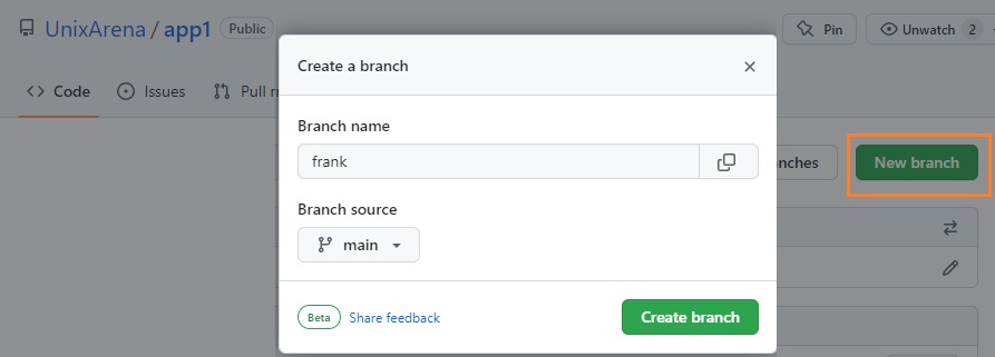 New GIT branch - GitHub