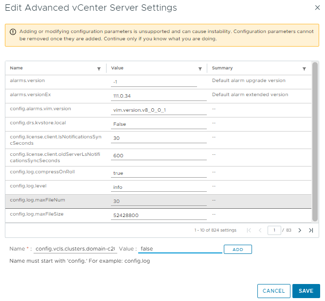 vCenter Advanced settings