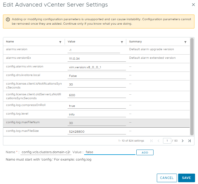 vCenter Advanced settings 